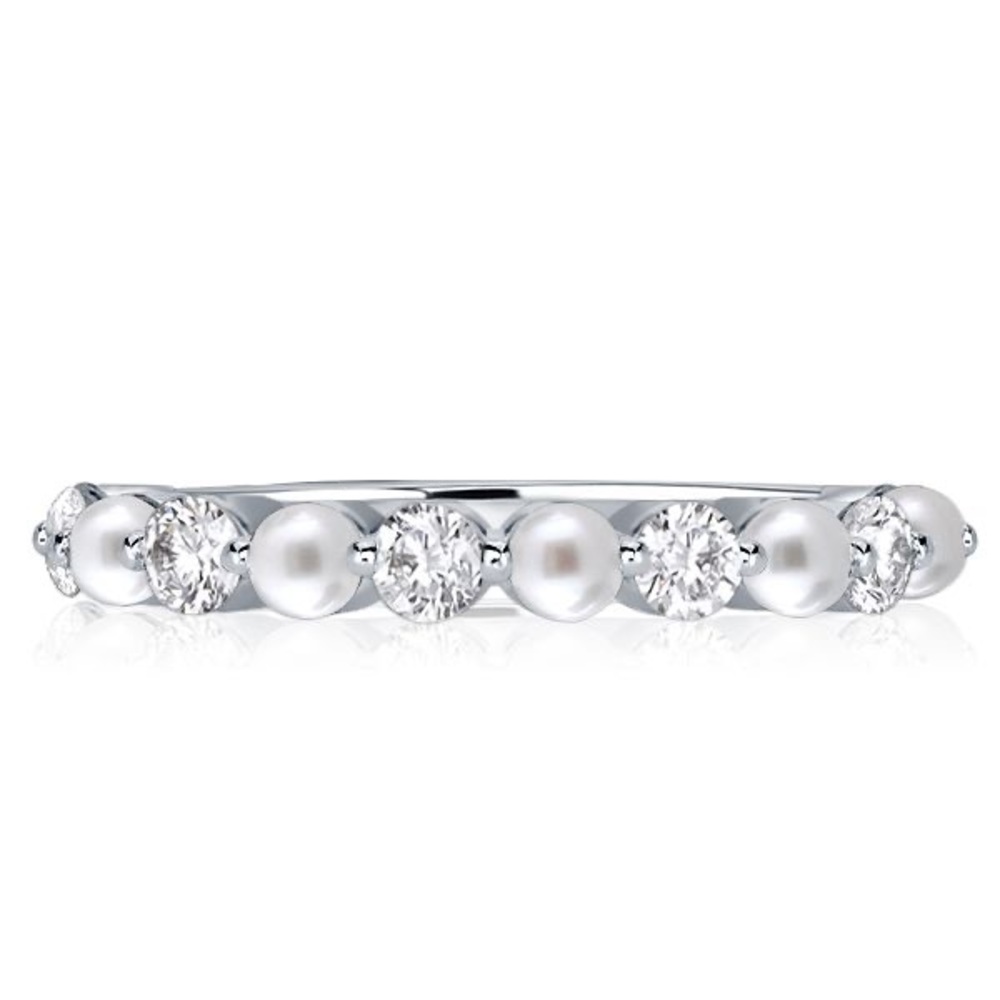 Pearl Ring Half Eternity Wedding Band For Women 925 Sterling Silver